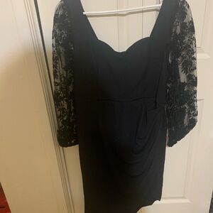 Black Sheath Dress with Sweetheart Neckline and Bishop Sleeves